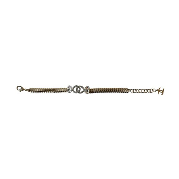 Chanel Crystal Strass CC Heart Chain Bracelet Gold - Picture 3 of 3